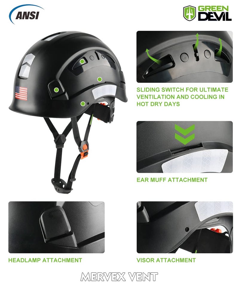 GREEN DEVIL Safety Helmet Hard Hat Adjustable Lightweight Vented ABS Work Helmet for Men and Women 6-Point Suspension ANSI Z89.1 Approved Ideal for Industrial & Construction - Image 3